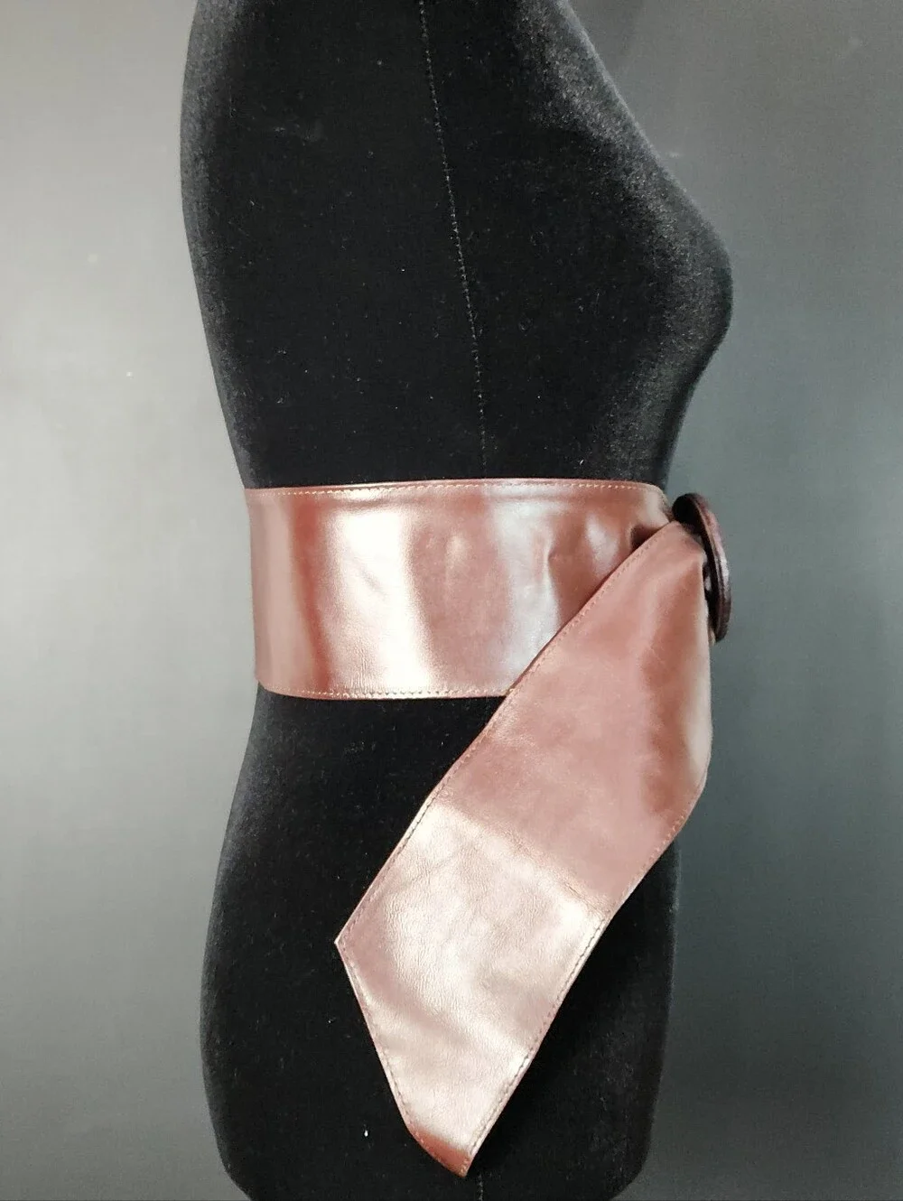 Chic Wide Brown Faux Leather Obi Belt with O-Ring Buckle – One Size